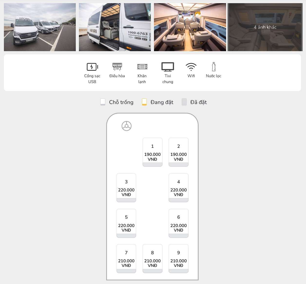 Hình ảnh mô tả giá theo vị trí ghế hạng Eco dịch vụ Limousine Vũng Tàu - Hồ Chí Minh