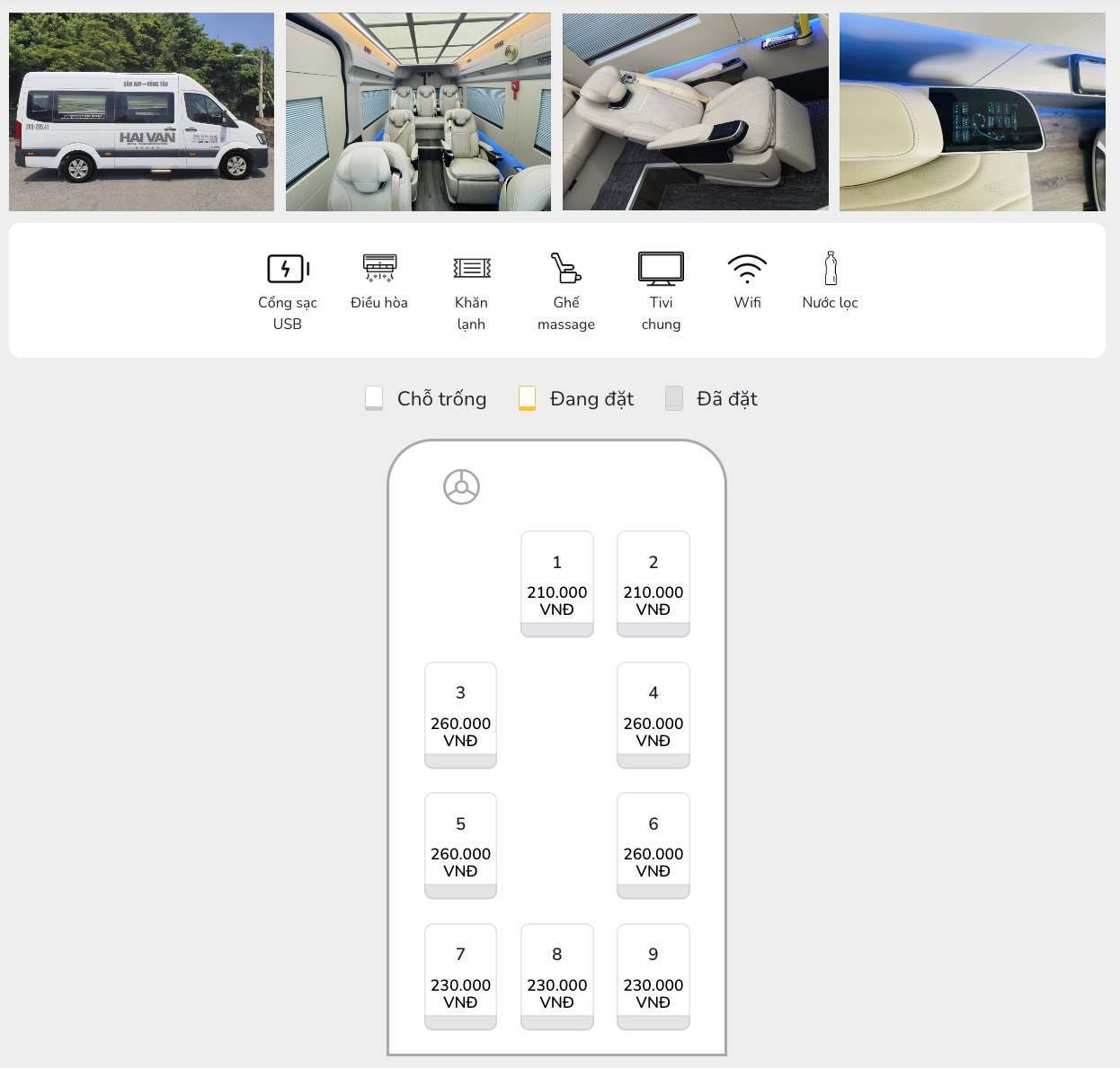 Hình ảnh mô tả giá theo vị trí ghế hạng Royal dịch vụ Limousine Vũng Tàu - Hồ Chí Minh